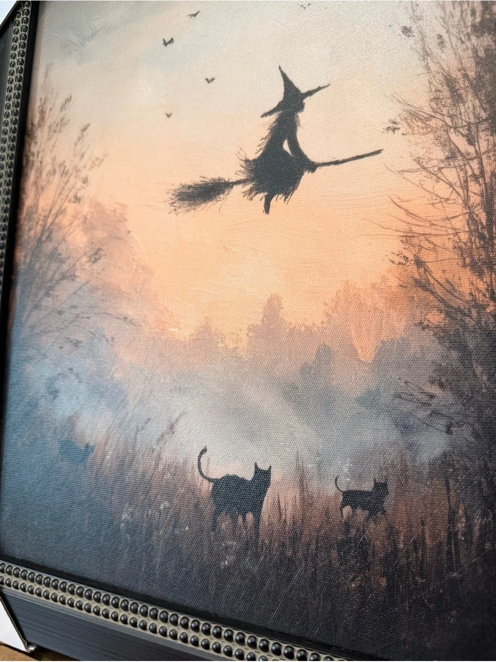 Witch & Black Cats Framed Wall Art - Sunset Silhouette Halloween Decor